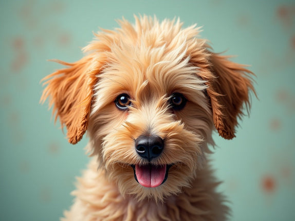 Blond puppy looking straight at camera