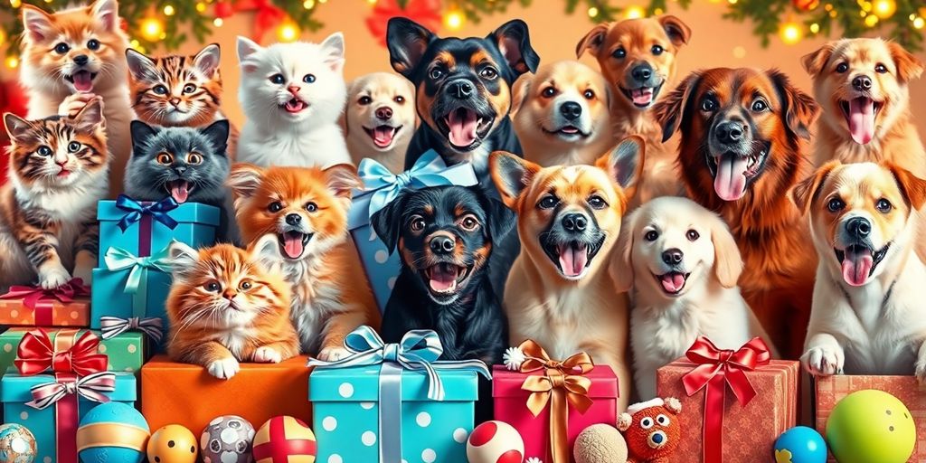 Pets and gifts collage.