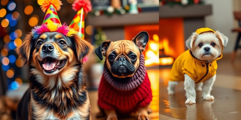 Dog in various outfits