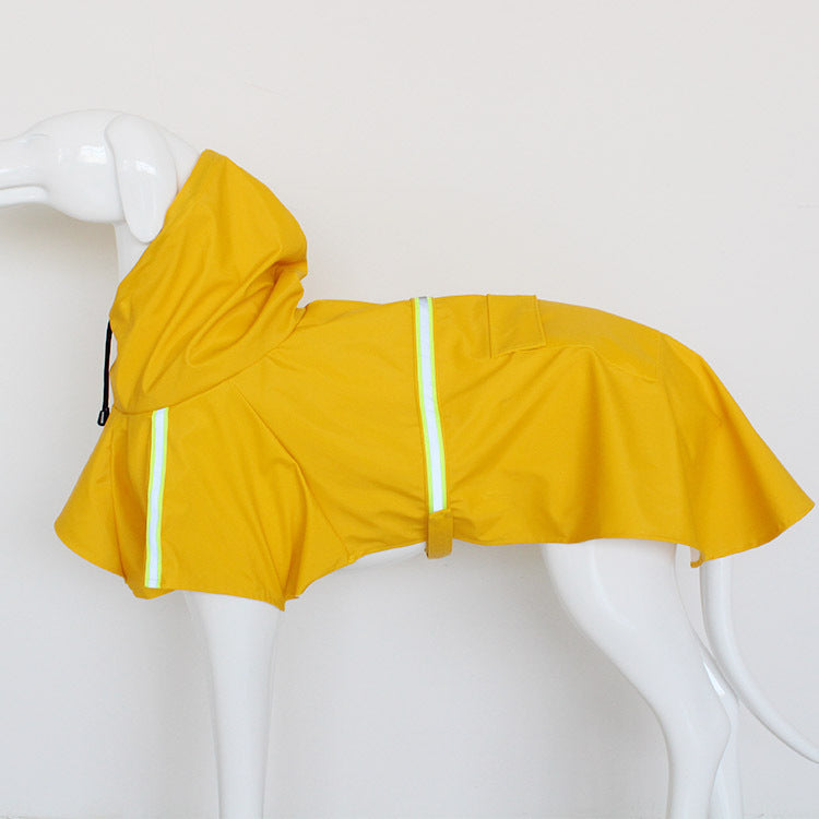 Yellow raincoat with reflective stripes on a mannequin against a white background