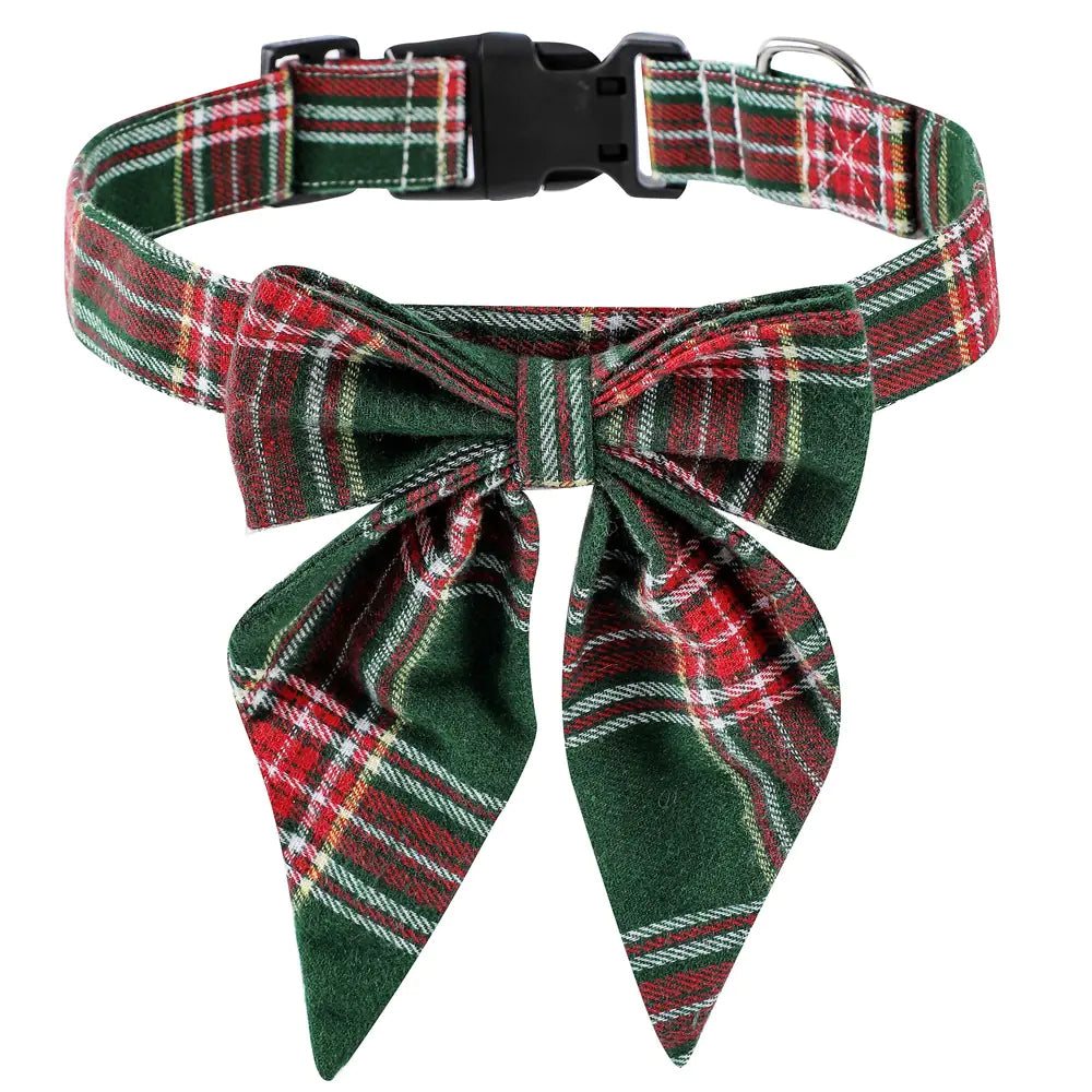 Plaid dog collar with a bow tie on a white background