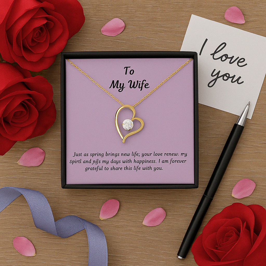 To My Wife Forever Love Necklace – Elegant Heart Pendant Gift for Her