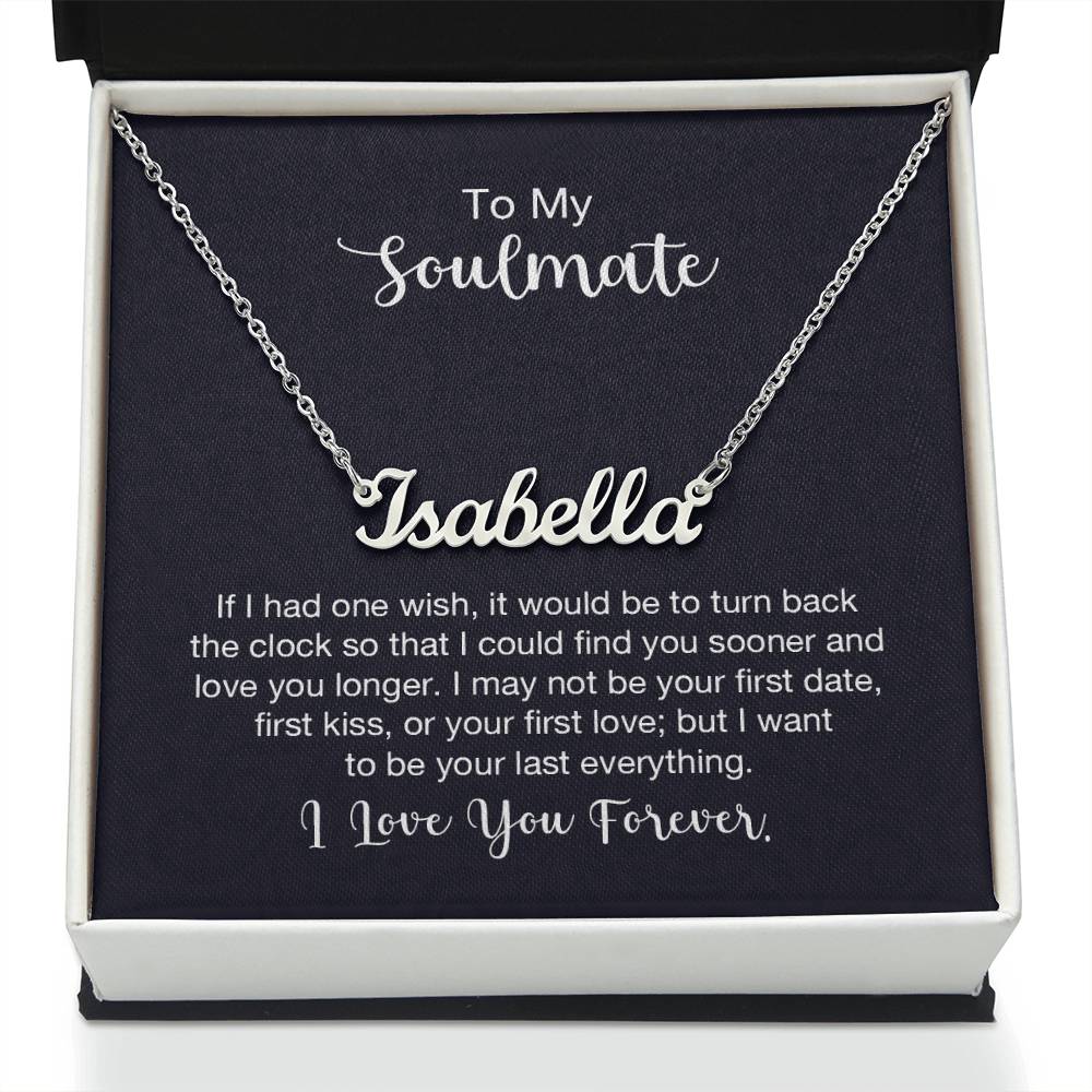 Polished Stainless Steel Custom Name Necklace with message card To My Soulmate Made In USA