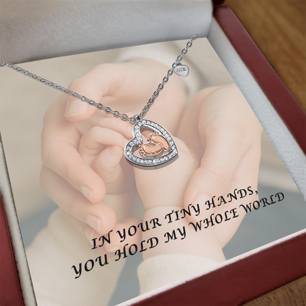 Baby Feet Necklace – “You Hold My Whole World” Heart Pendant for Moms