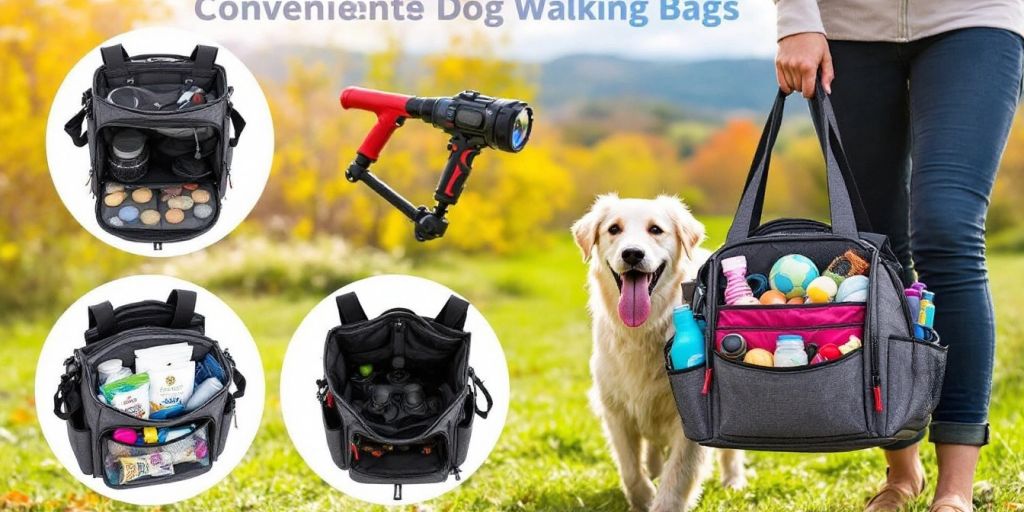Dog walking bag with a happy dog in nature.