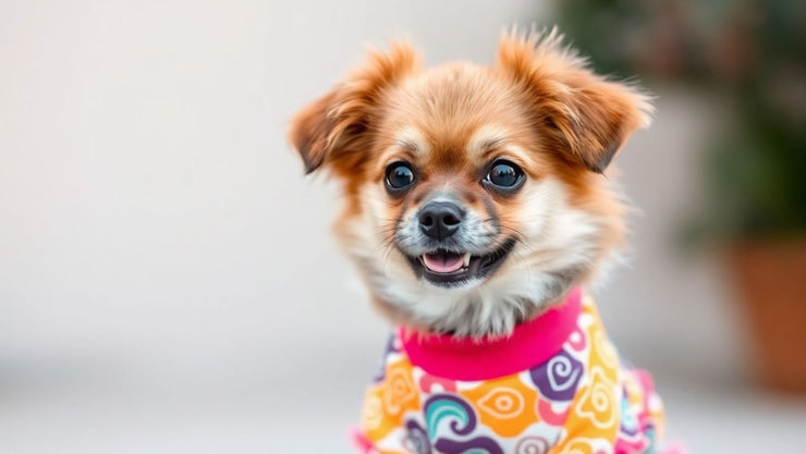 Dog wearing a stylish, comfortable shirt outdoors.