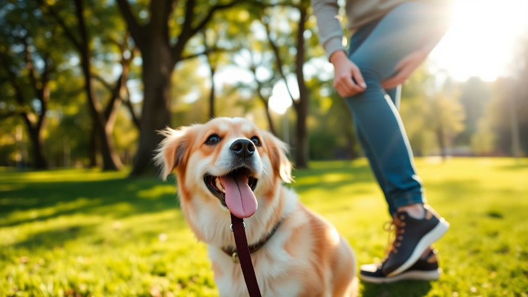 Dog ready for a walk before or after eating.