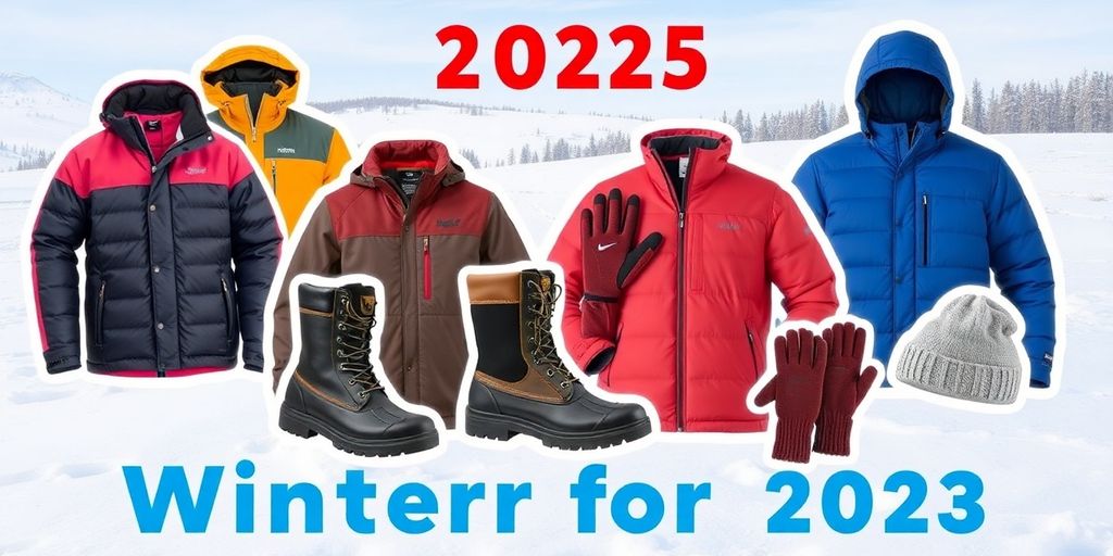 Winter gear for outdoor work in a snowy landscape.