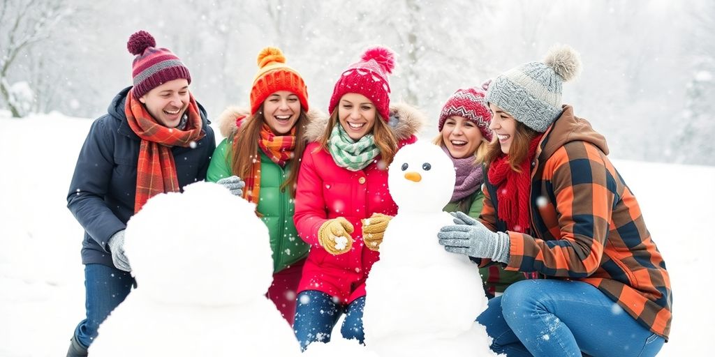 Group enjoying snowy outdoor winter activities.