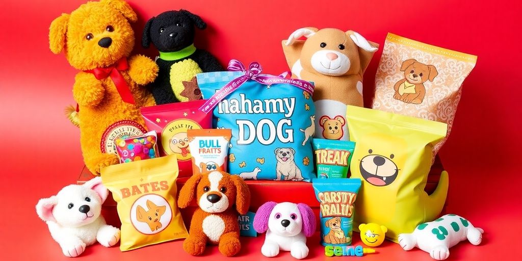 Colorful quirky gifts for dog lovers on display.