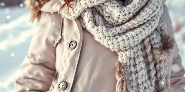 Warm winter gear against a snowy background.