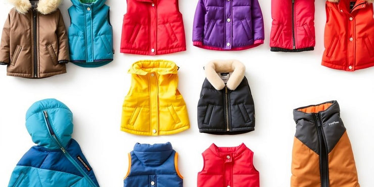 Colorful dog jackets for every season displayed together.