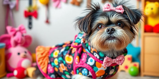 A fashionable dog in a custom outfit.