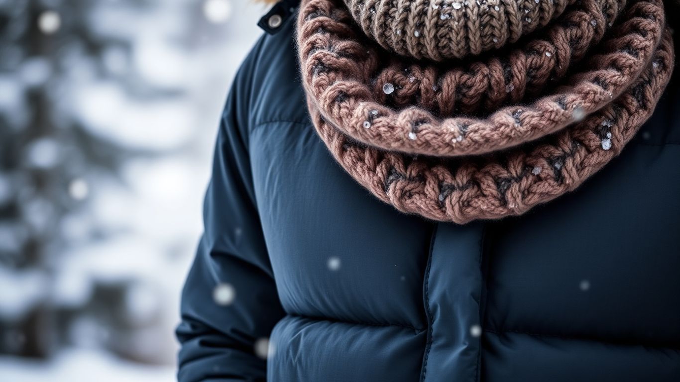 Person in warm winter clothing with snow