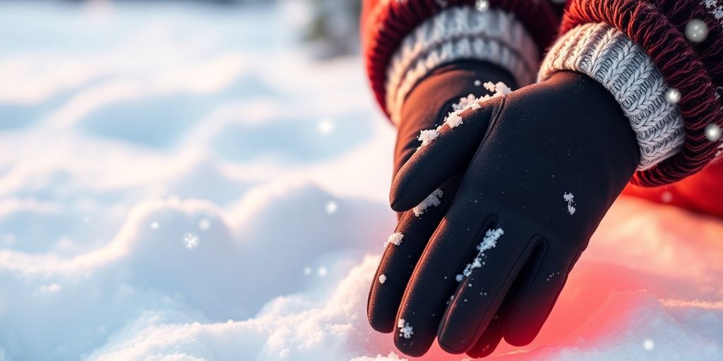 Rechargeable heated gloves for women in a winter setting.
