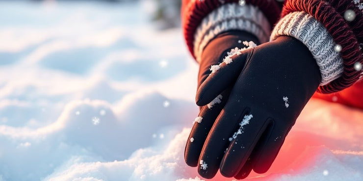 Rechargeable heated gloves for women in a winter setting.