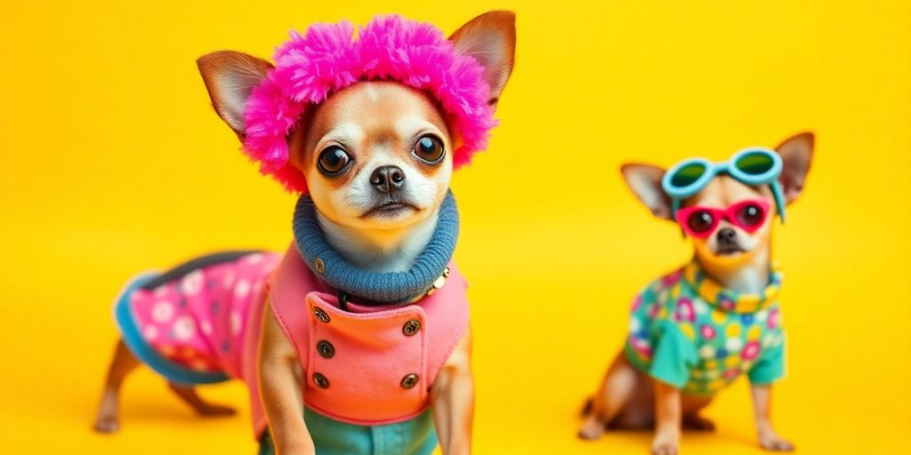 Stylish Chihuahua wearing trendy apparel and accessories.