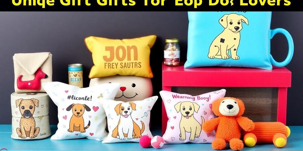 Colorful gifts for dog lovers displayed creatively.