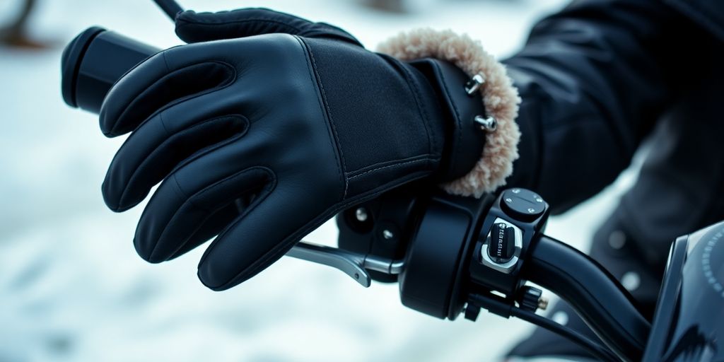 Close-up of heated motorcycle gloves for women.