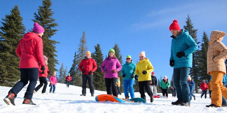 People in winter gear enjoying outdoor activities in snow.