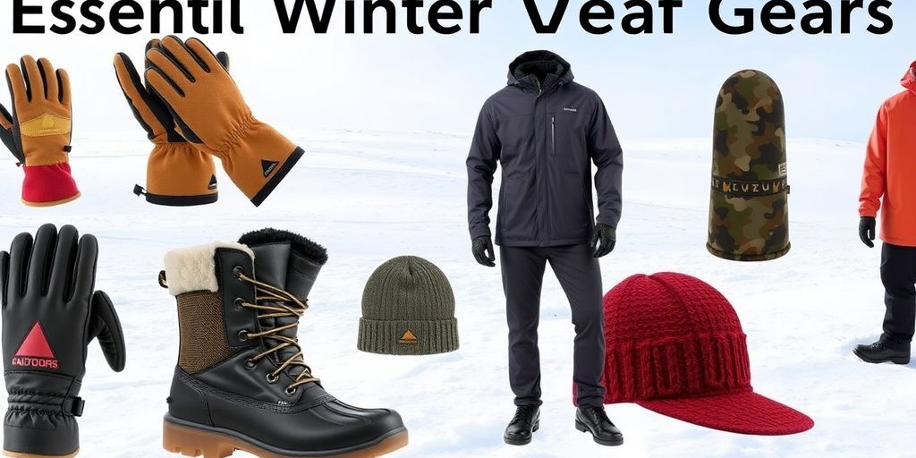 Winter gear for outdoor work including gloves and jackets.