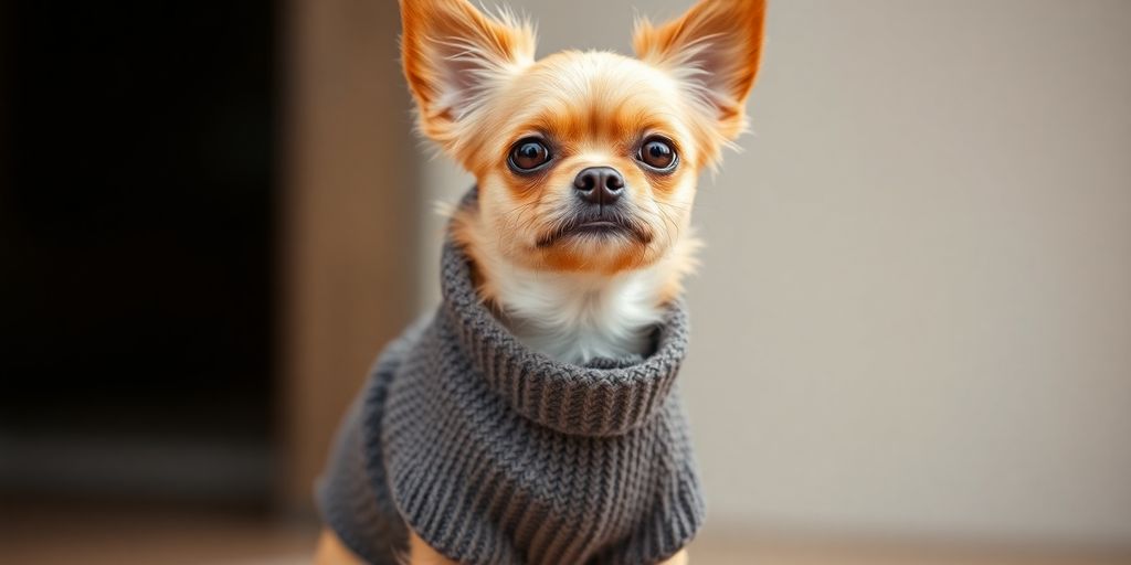 Small dog in stylish, functional clothing, standing.