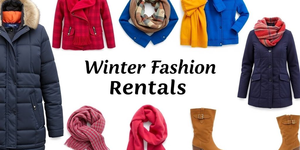 Collection of stylish winter clothing for rent.