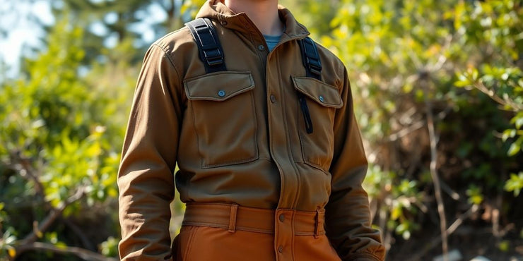 Worker in durable outdoor clothing in a rugged environment.