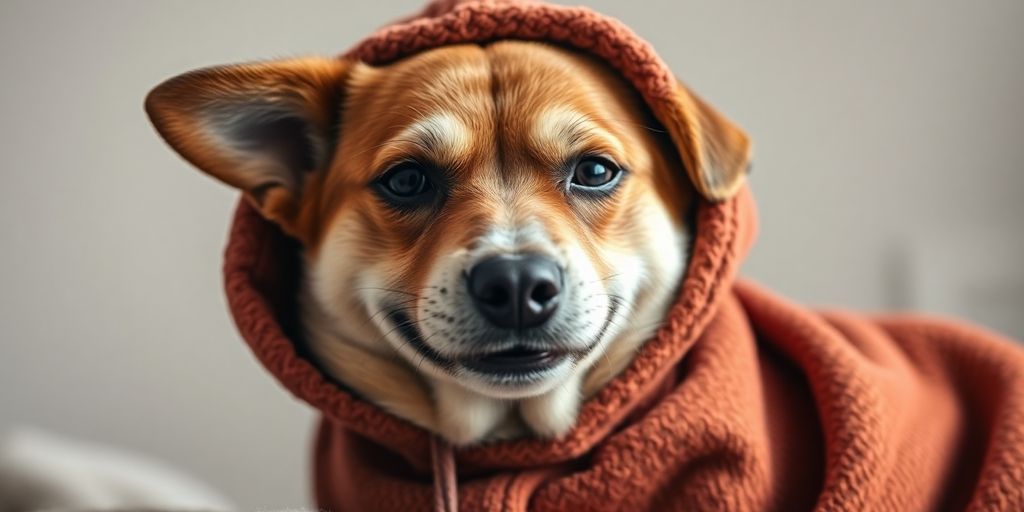 Dog wearing a stylish fall hoodie.