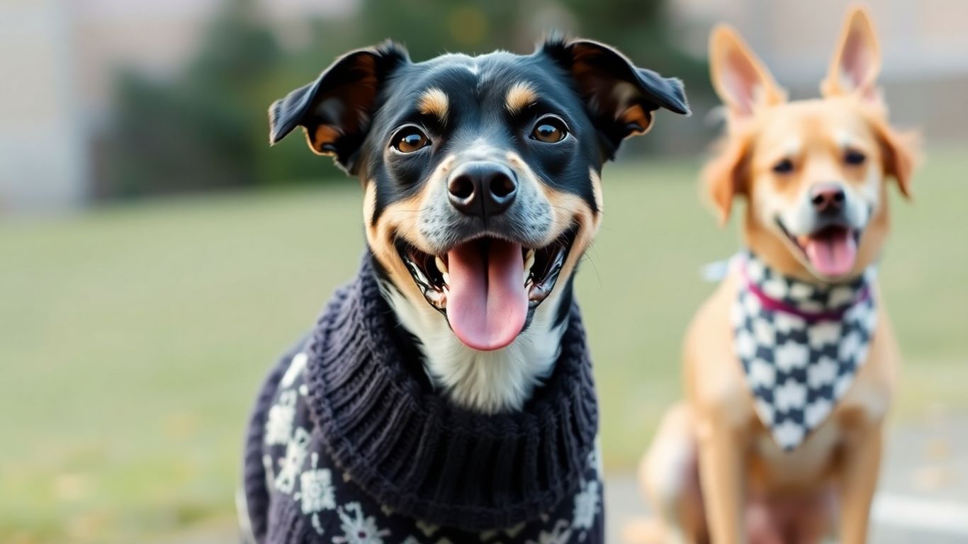Dog wearing fashionable clothes, outdoor style guide.