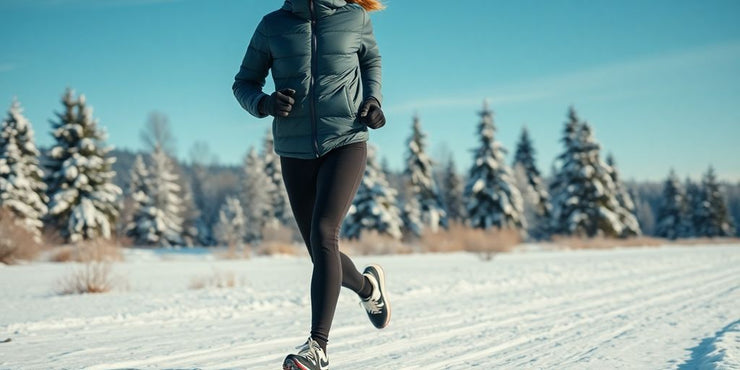 Person running in snow, dressed for cold weather workout.