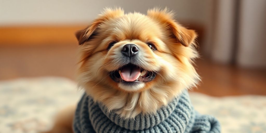 Happy dog wearing a stylish, comfortable dog sweatshirt.