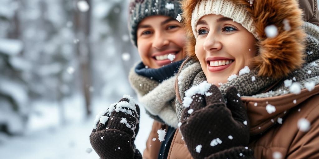 Person in heated winter wear enjoying snow outdoors.