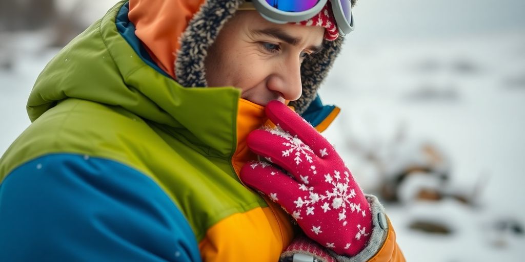 Outdoor worker in winter gear amidst snow-covered landscape.