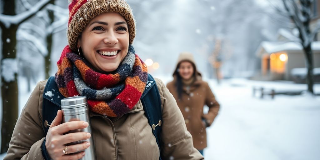 Warm, cozy winter healthy person.