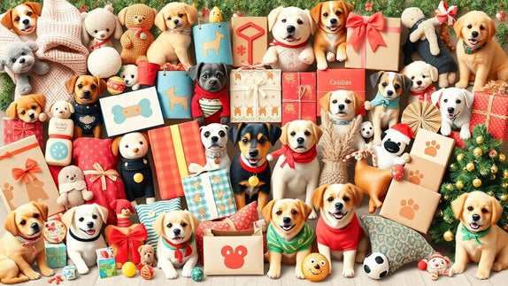 Collage of dog lover gifts and happy dogs.