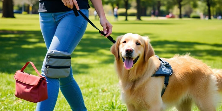 Dog walker with various equipment.
