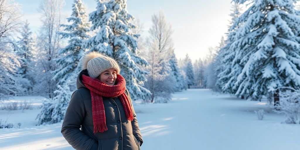 Person enjoying a snowy landscape in winter attire.
