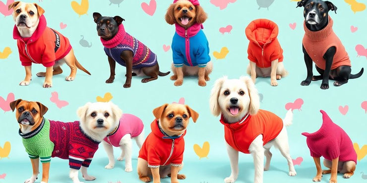 Stylish dogs in colorful clothing and accessories.