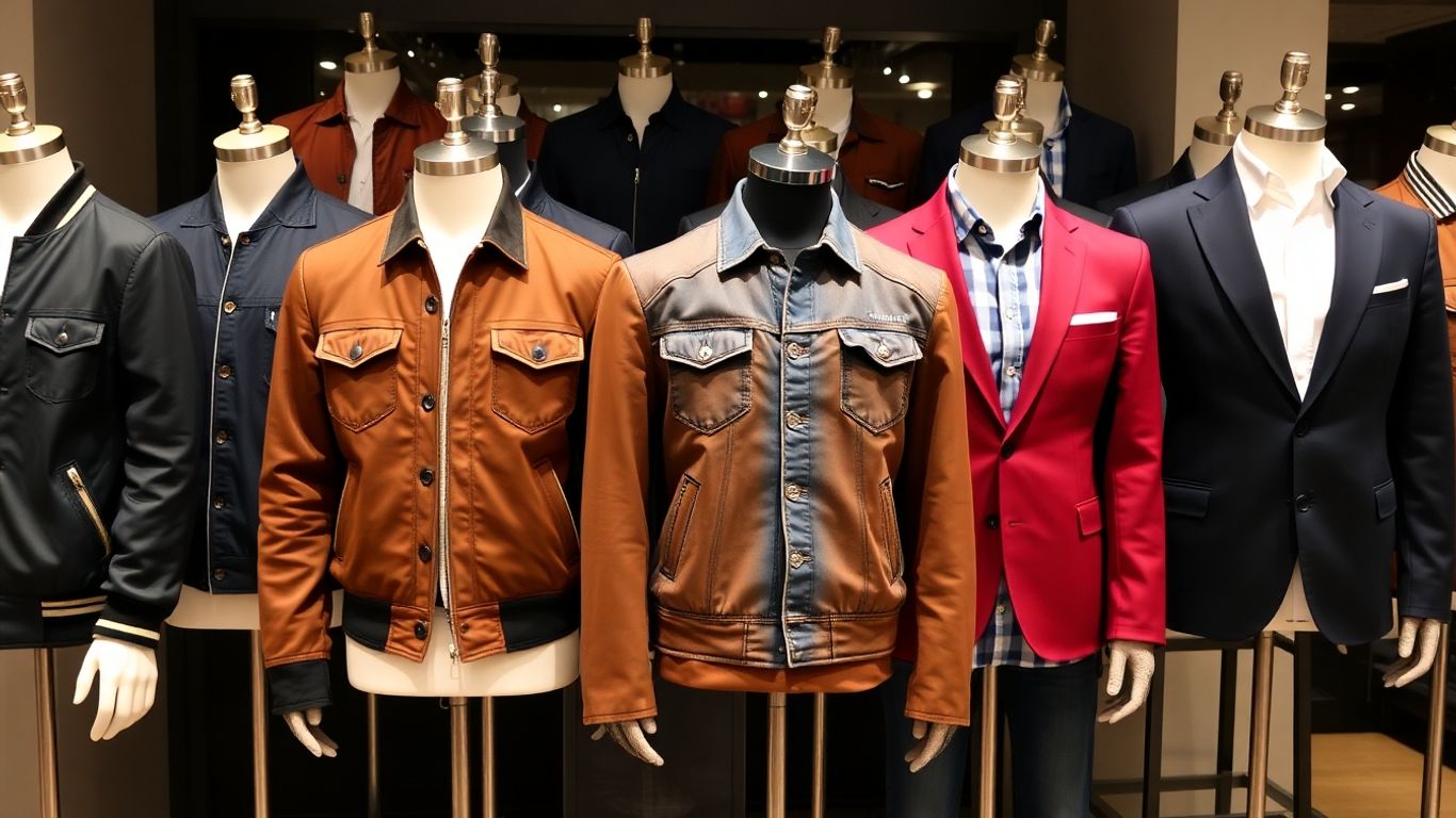 Men's jackets in various styles and colors.