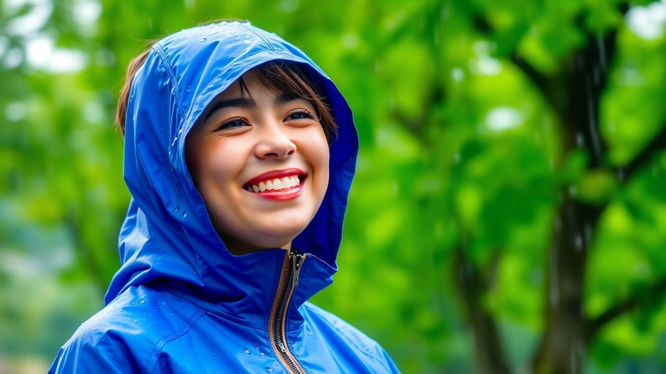 Person in blue rain jacket during rain.