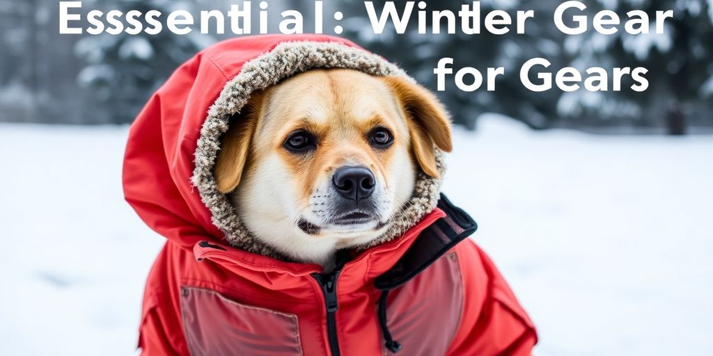 Dog in winter coat on snow-covered ground.