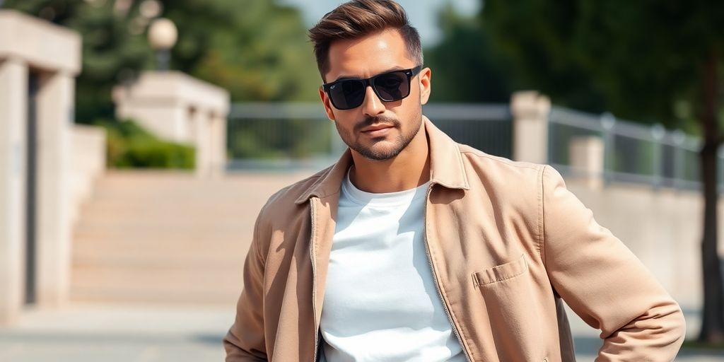 Man wearing a stylish, comfortable jacket.