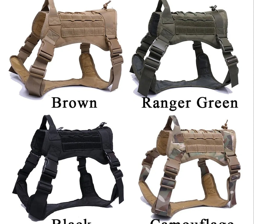 Nylon Tactical Dog Harness with Handle & Bungee Leash for Large Dogs