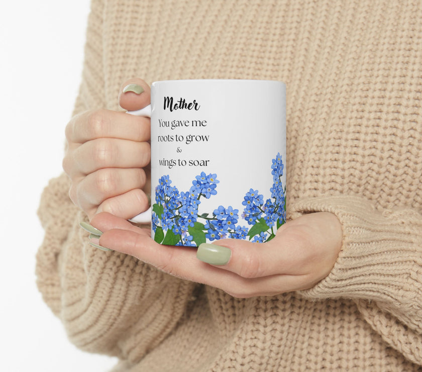 You Gave Me Roots & Wings” – Floral Coffee Cup for Mom