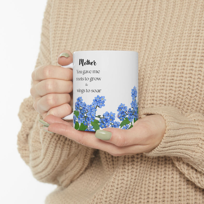 You Gave Me Roots & Wings” – Floral Coffee Cup for Mom