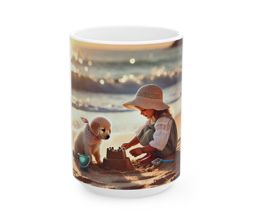 Sand, Sun and Puppy Fun Ceramic Mug, 11oz, 15oz,