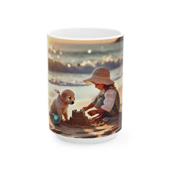 Sand, Sun and Puppy Fun Ceramic Mug, 11oz, 15oz,