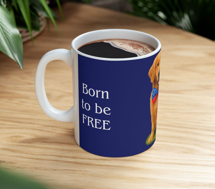 Patriotic Golden Retriever Mug – Born to Be Free Dog Lover Gift