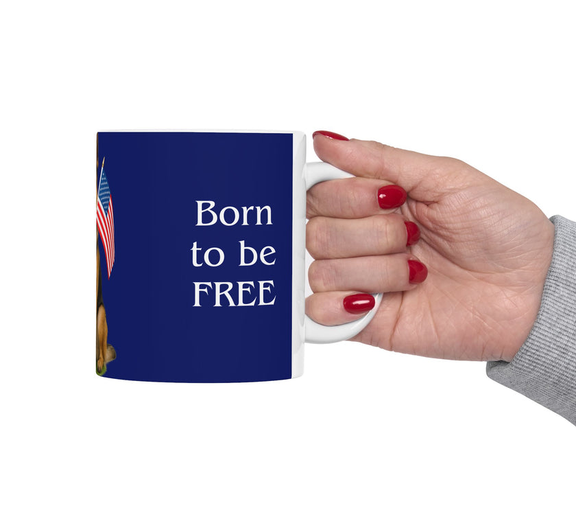Patriotic German Shepard Mug – Born to Be Free Dog Lover Gift